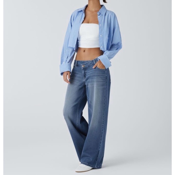 HALARA Denim - Halara Flex™ Asymmetric Low Rise Zipper Pockets Baggy Wide Leg